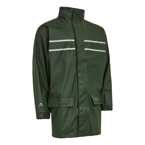 Giacca antipioggia ELKA verde oliva PU con strisce riflettenti