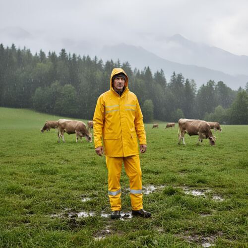 ELKA rain pants, yellow PU with reflective stripes