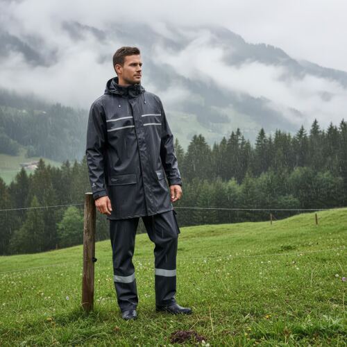 Pantaloni antipioggia ELKA blu scuro PU con strisce riflettenti