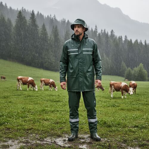 ELKA rain jacket olive PU with reflective stripes